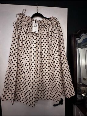 Zara Cream Polka Dot Maxi Skirt with Black Dots